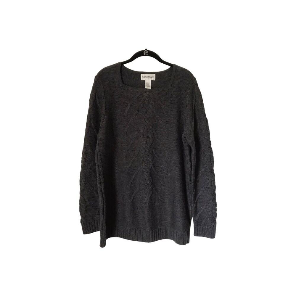 Bloomingdales Sweater Men's Size L Grey‎ Wool Cable Knit Long Sleeve Square Neck